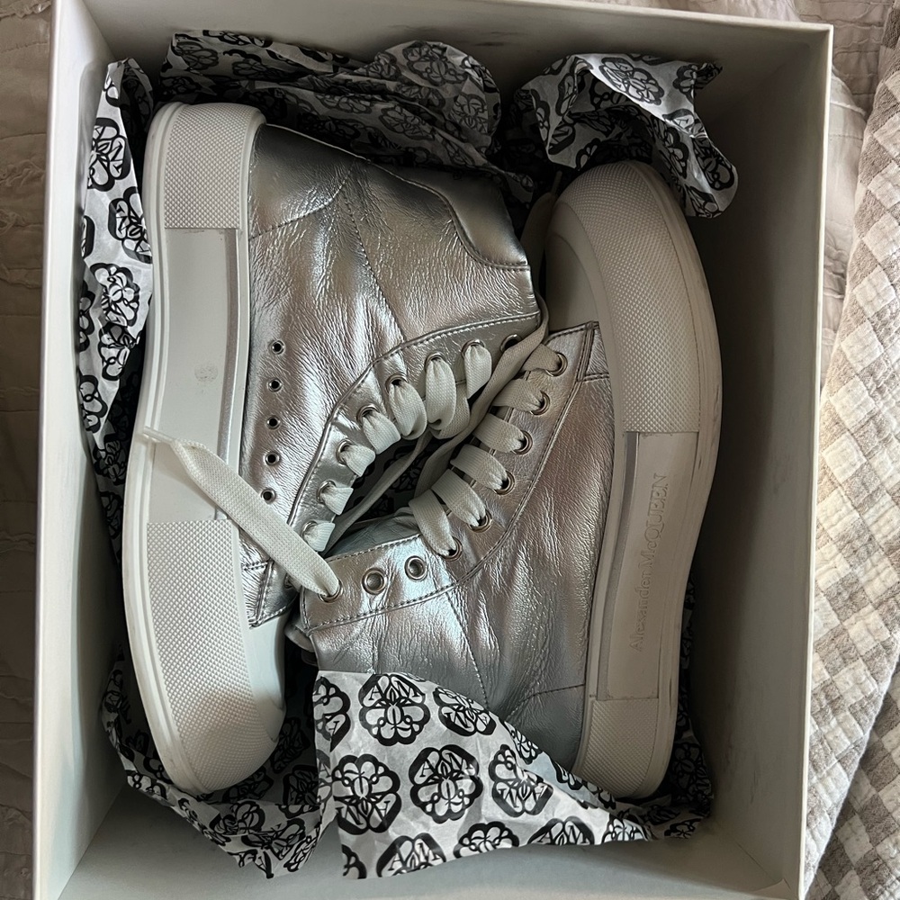 Alexander McQueen Silver Sneakers Modern High-Top